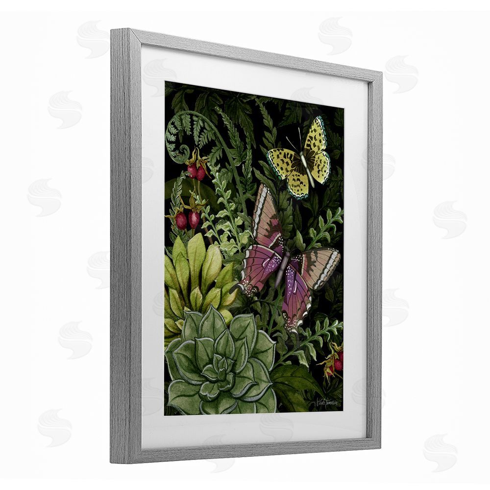 Nicole Tamarin Dark Succulents Midnight Garden Gray Framed Print Under Glass Wall Art