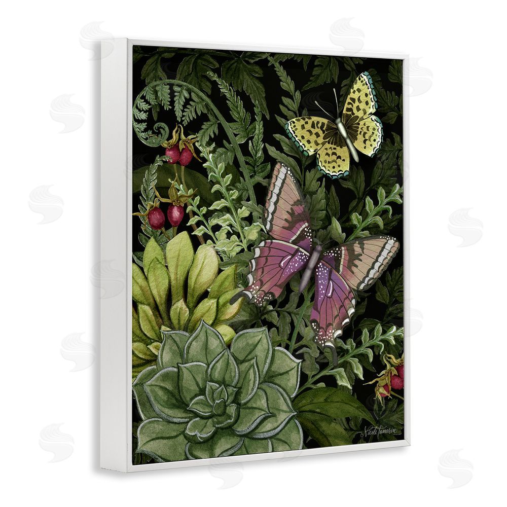 Nicole Tamarin Dark Succulents Midnight Garden White Framed Giclee Wall Art Print