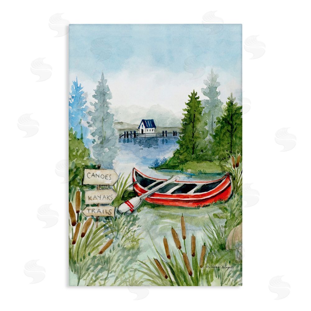 Susan Winget Canoe On Lake Stretched Canvas Wall Art Print