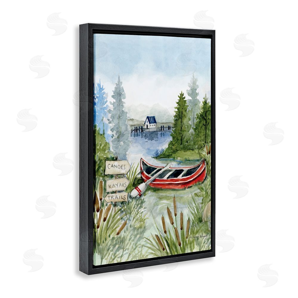 Susan Winget Canoe On Lake Black Floating Frame Canvas Wall Art Print