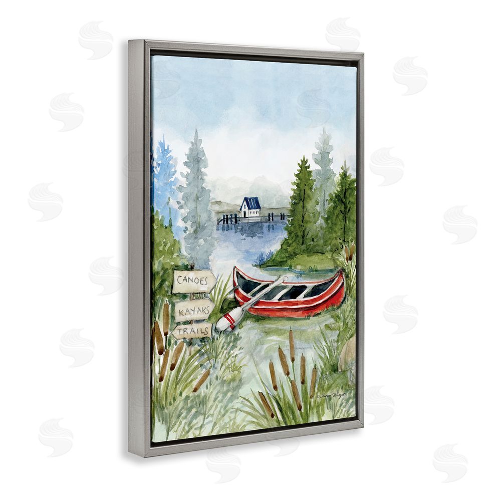 Susan Winget Canoe On Lake Gray Floating Frame Canvas Wall Art Print