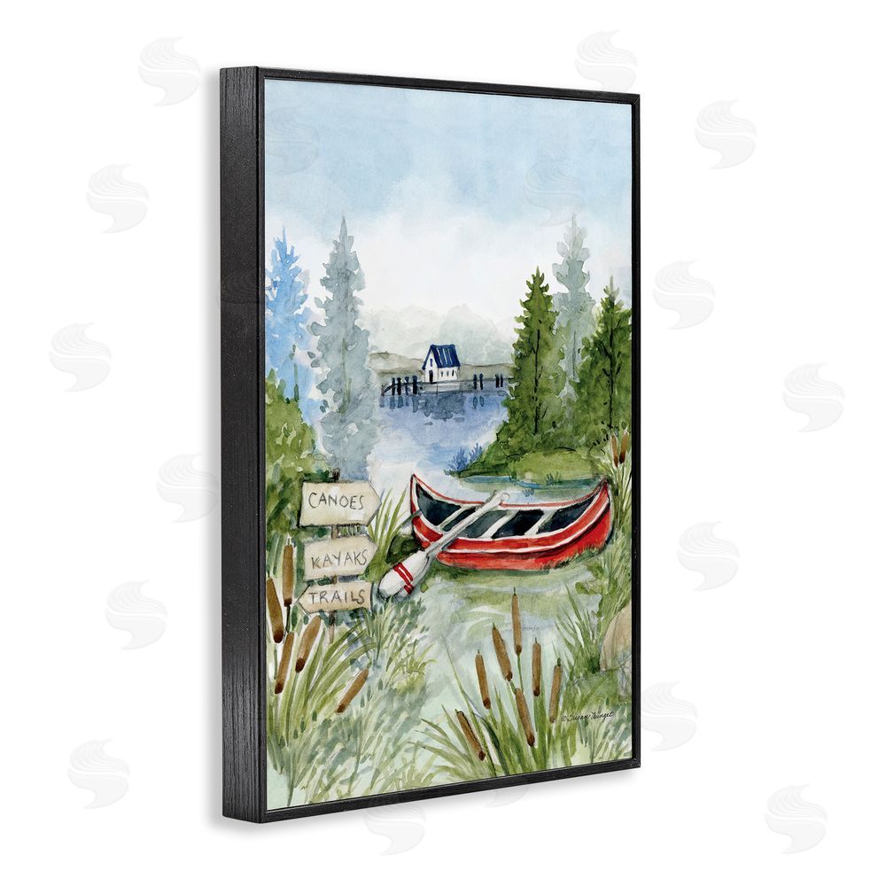 Susan Winget Canoe On Lake Black Framed Giclee Wall Art Print