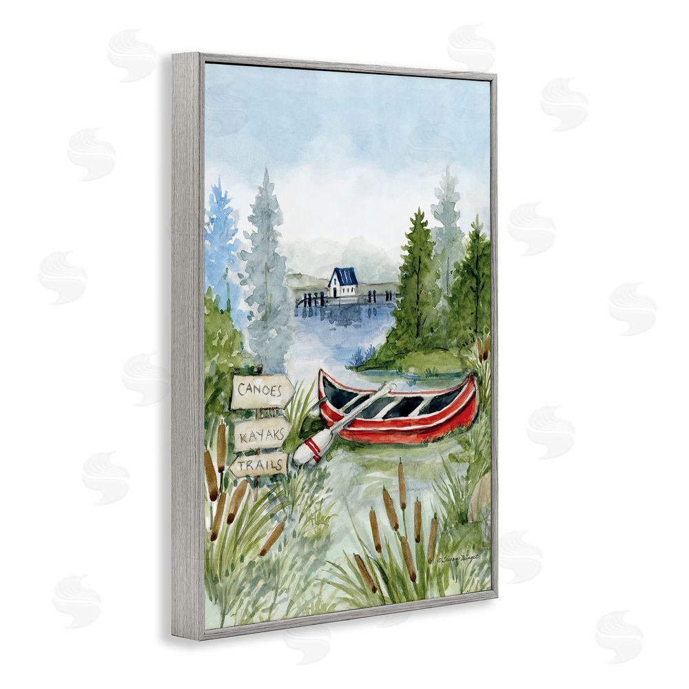 Susan Winget Canoe On Lake Gray Framed Giclee Wall Art Print
