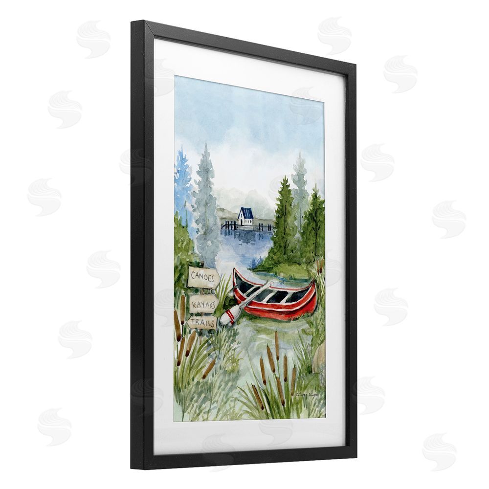 Susan Winget Canoe On Lake Black Framed Print Under Glass Wall Art