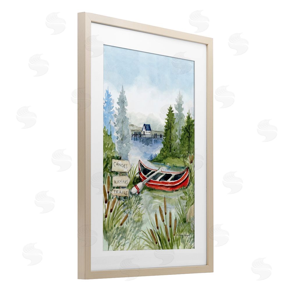 Susan Winget Canoe On Lake Brown Framed Print Under Glass Wall Art