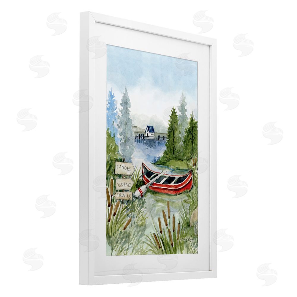 Susan Winget Canoe On Lake White Framed Print Under Glass Wall Art