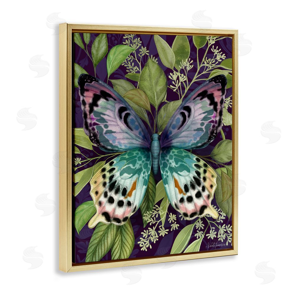 Nicole Tamarin Midnight Garden Butterfly Gold Floating Frame Canvas Wall Art Print