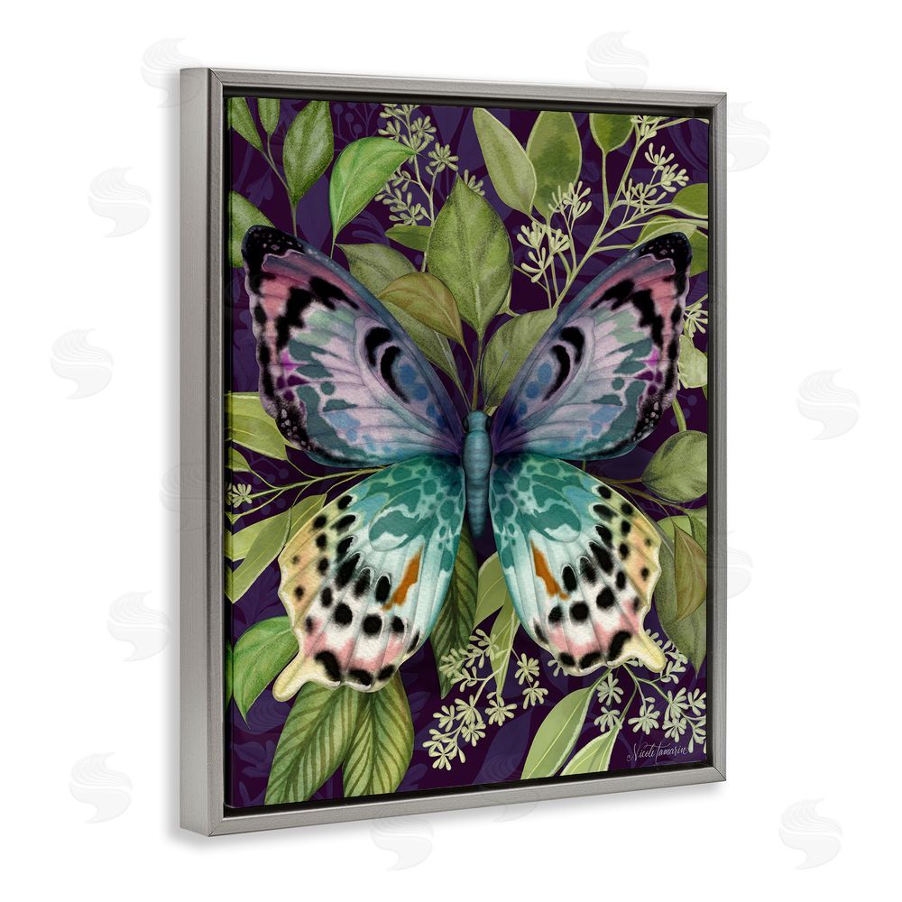 Nicole Tamarin Midnight Garden Butterfly Gray Floating Frame Canvas Wall Art Print