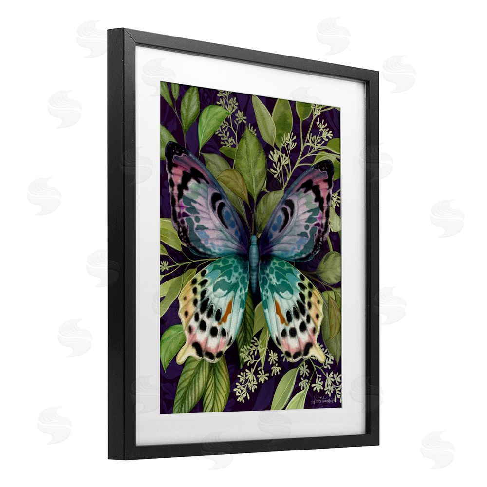 Nicole Tamarin Midnight Garden Butterfly Black Framed Print Under Glass Wall Art