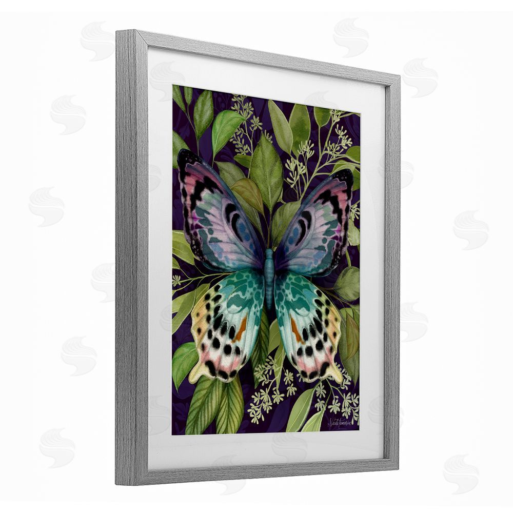 Nicole Tamarin Midnight Garden Butterfly Gray Framed Print Under Glass Wall Art