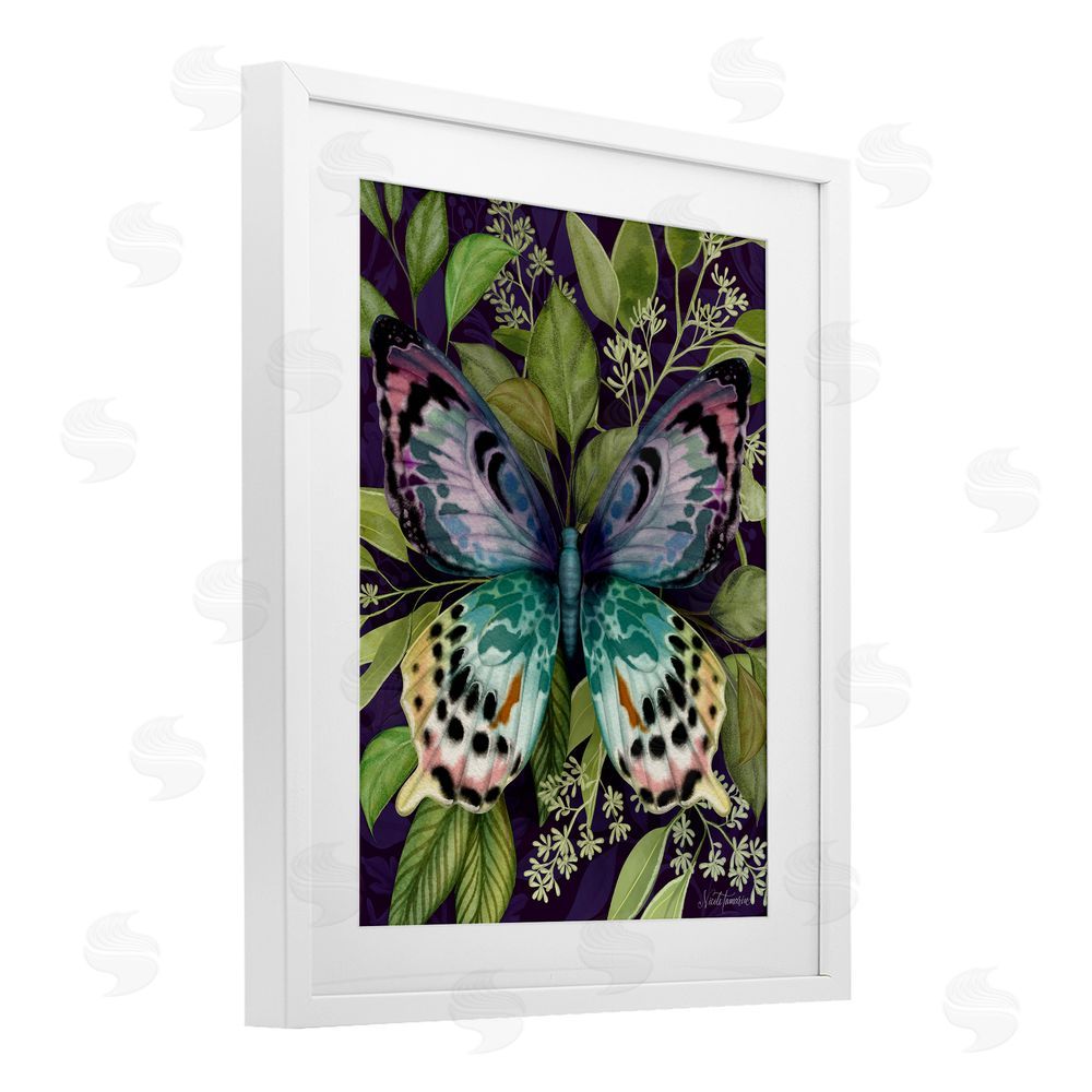 Nicole Tamarin Midnight Garden Butterfly White Framed Print Under Glass Wall Art