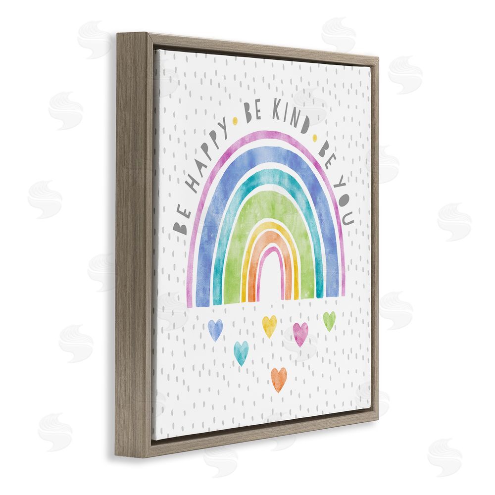 Suzanne Nicoll Be You Hearts & Rainbow Brown Floating Frame Canvas Wall Art Print