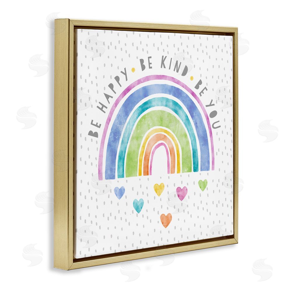 Suzanne Nicoll Be You Hearts & Rainbow Gold Floating Frame Canvas Wall Art Print