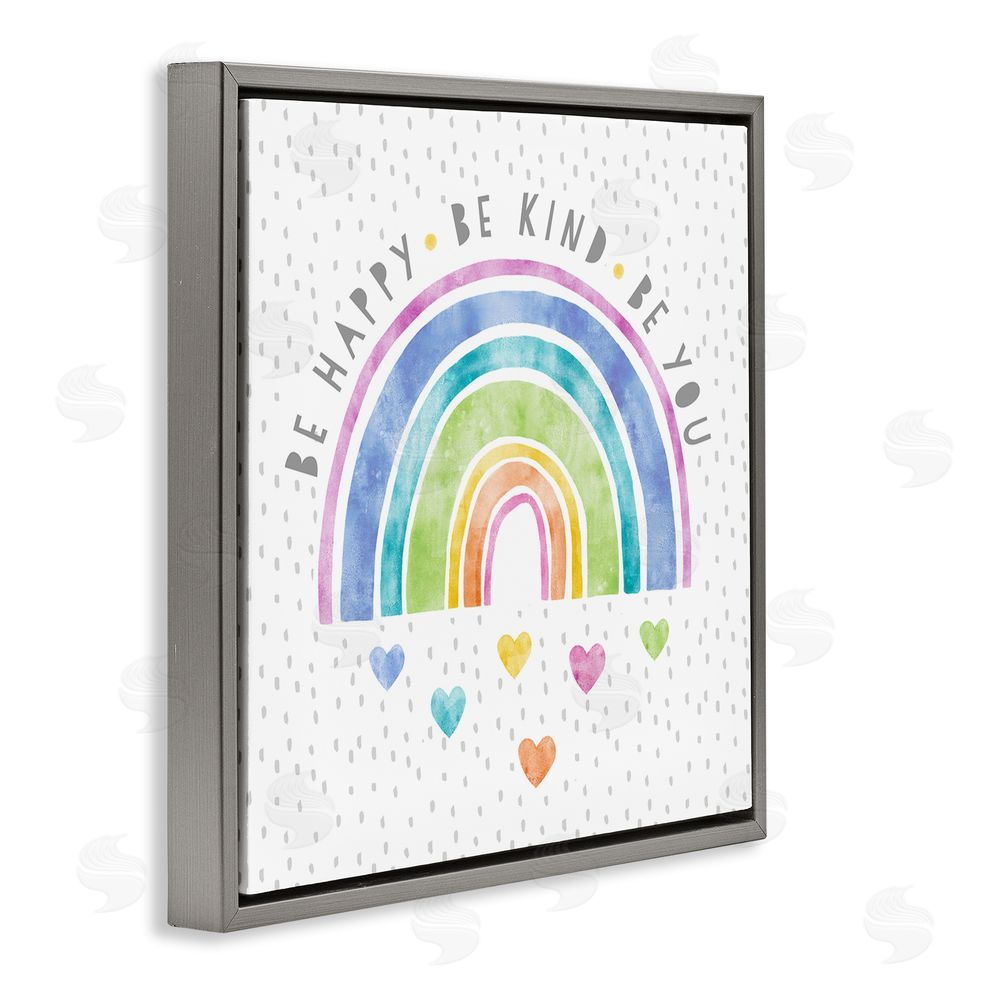 Suzanne Nicoll Be You Hearts & Rainbow Gray Floating Frame Canvas Wall Art Print