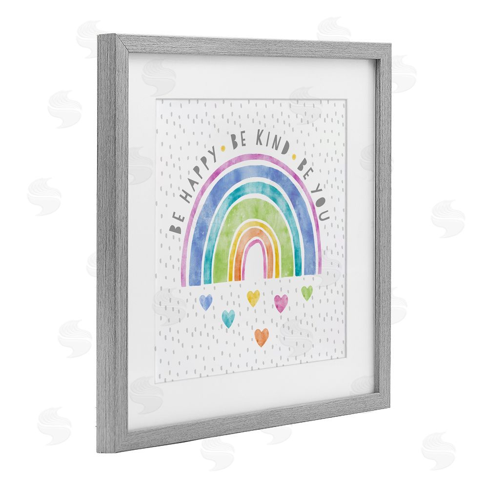 Suzanne Nicoll Be You Hearts & Rainbow Gray Framed Print Under Glass Wall Art