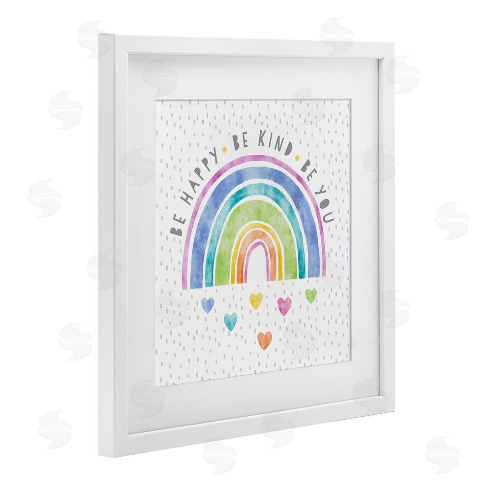 Suzanne Nicoll Be You Hearts & Rainbow White Framed Print Under Glass Wall Art