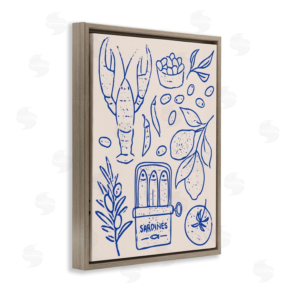 Camila Juncos Seafood & Herbs Simplicity Brown Floating Frame Canvas Wall Art Print
