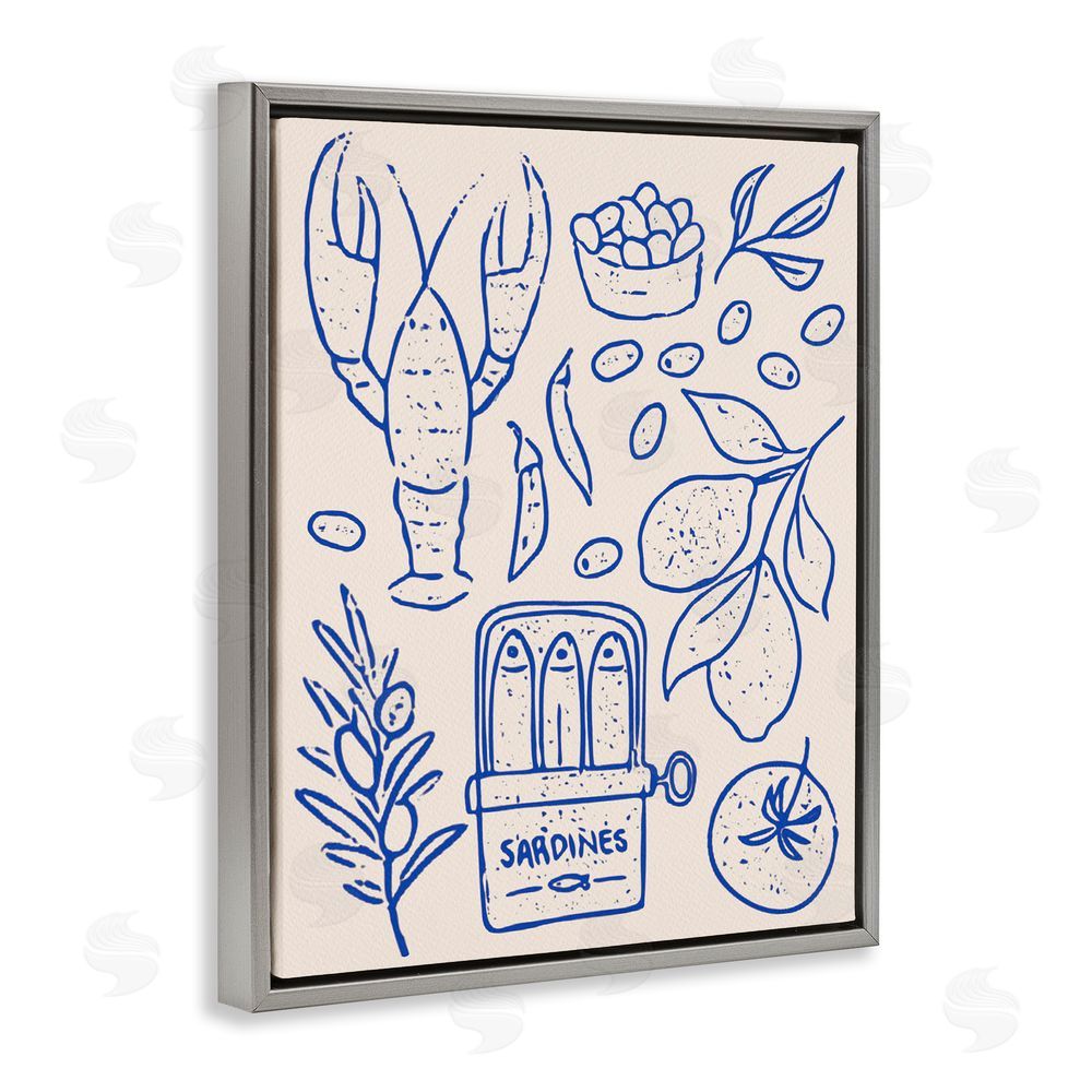 Camila Juncos Seafood & Herbs Simplicity Gray Floating Frame Canvas Wall Art Print
