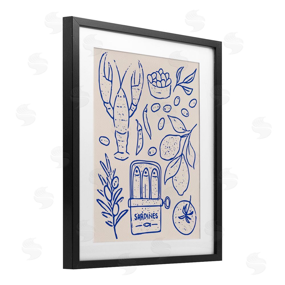 Camila Juncos Seafood & Herbs Simplicity Black Framed Print Under Glass Wall Art