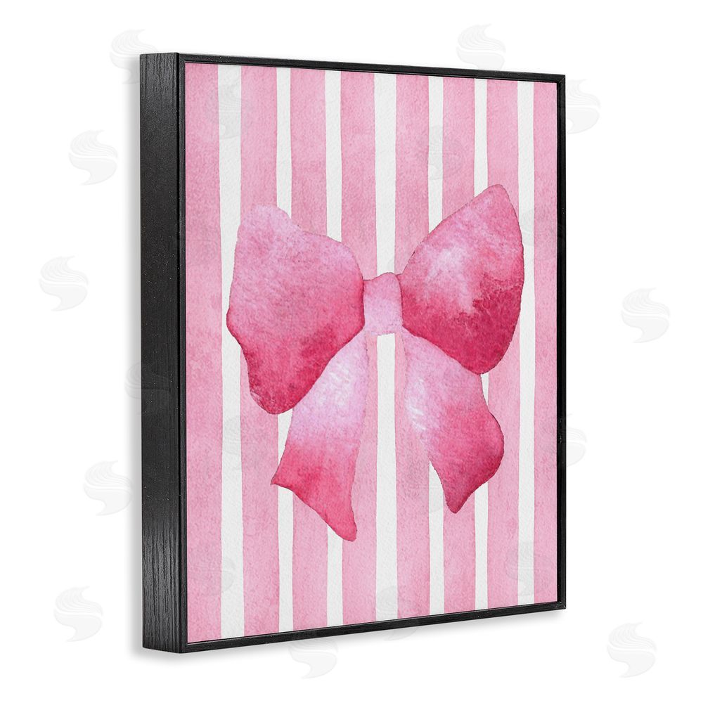 Camila Juncos Chic Bow on Pink Stripes Black Framed Giclee Wall Art Print