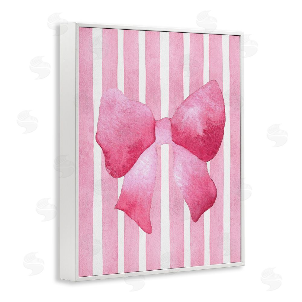 Camila Juncos Chic Bow on Pink Stripes White Framed Giclee Wall Art Print
