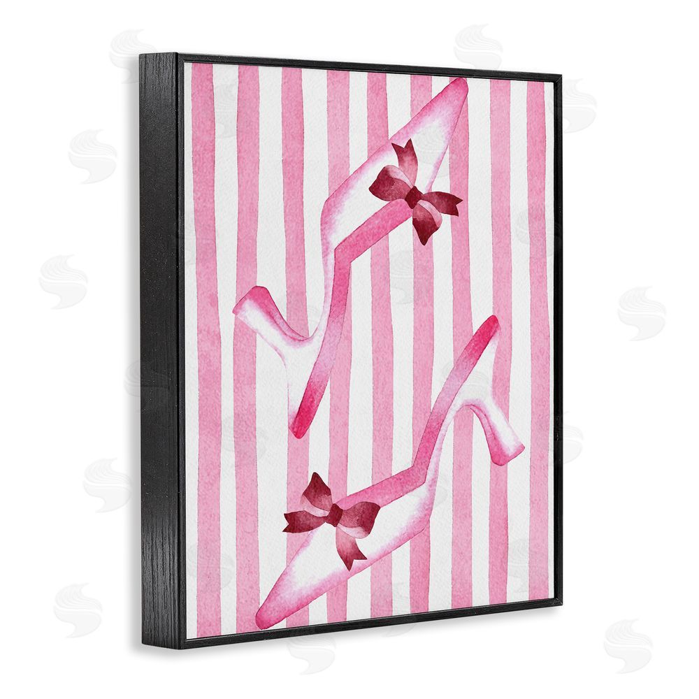Camila Juncos Bow Heels on Pink Stripes Black Framed Giclee Wall Art Print