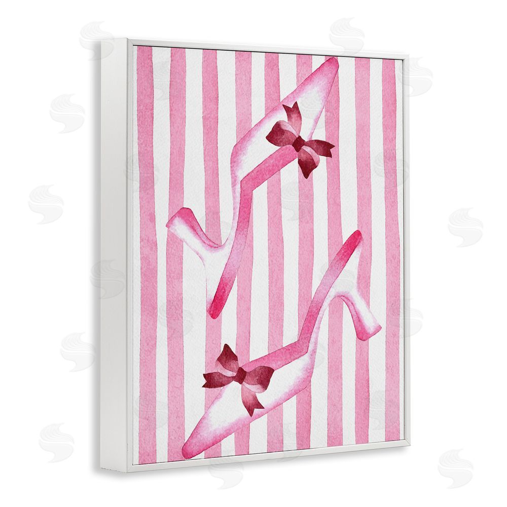 Camila Juncos Bow Heels on Pink Stripes White Framed Giclee Wall Art Print
