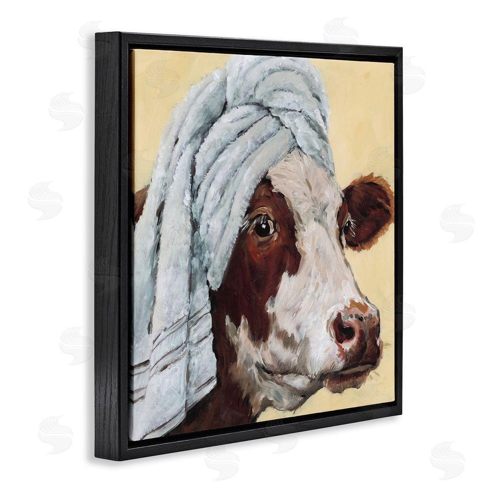 Studio Bautista Cow Spa with Towel Black Floating Frame Canvas Wall Art Print