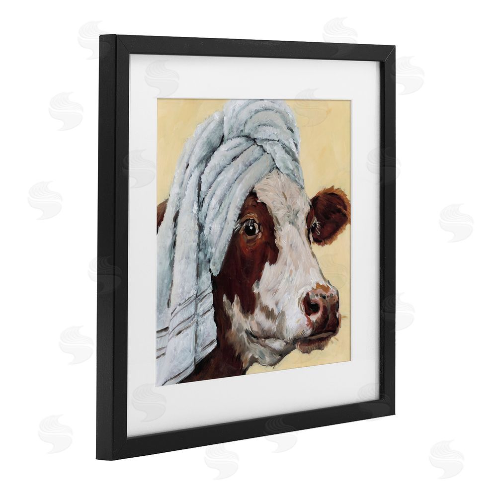 Studio Bautista Cow Spa with Towel Black Framed Print Under Glass Wall Art