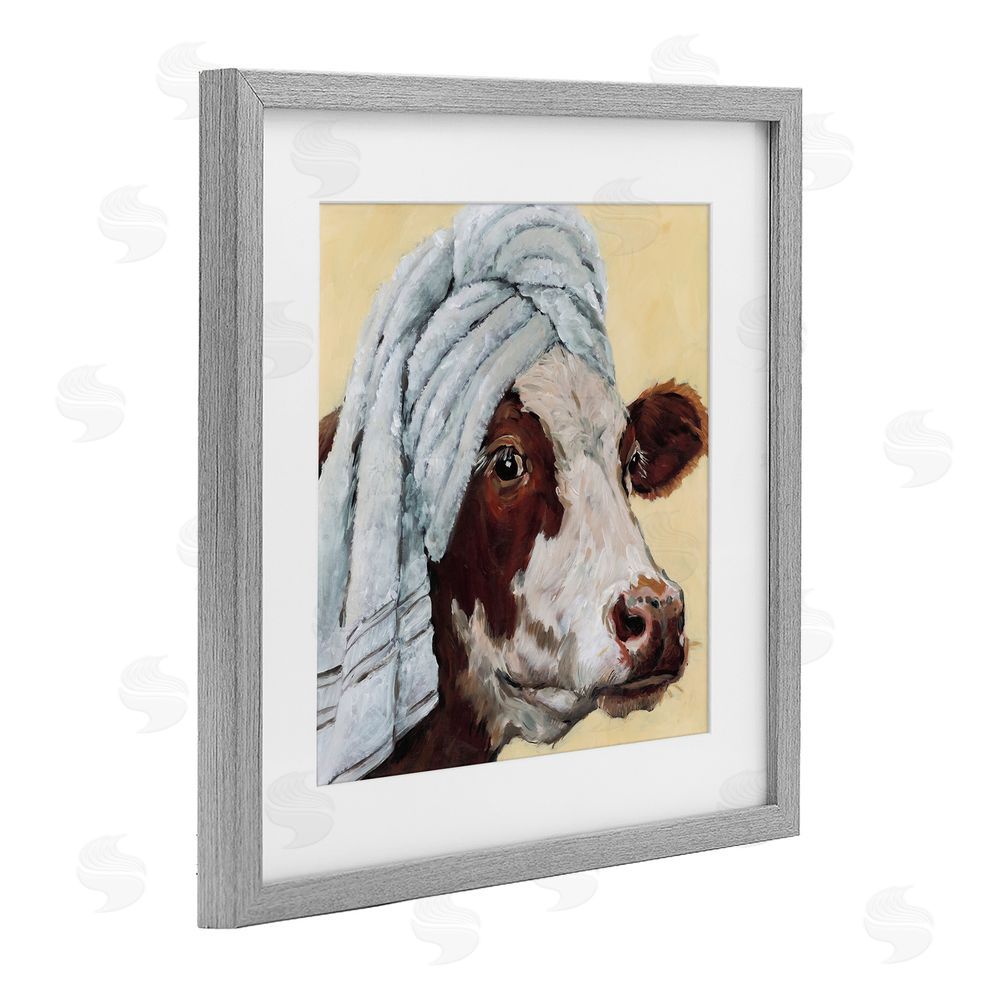 Studio Bautista Cow Spa with Towel Gray Framed Print Under Glass Wall Art