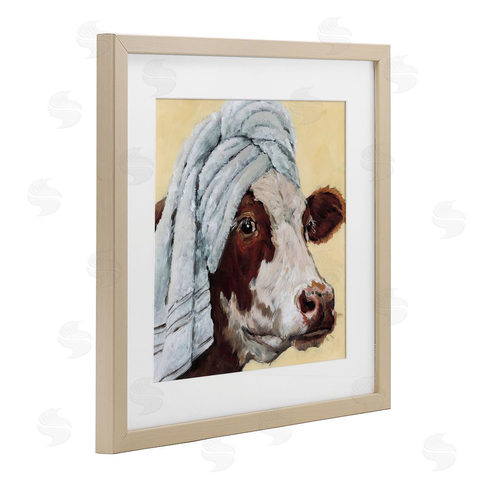 Studio Bautista Cow Spa with Towel Brown Framed Print Under Glass Wall Art