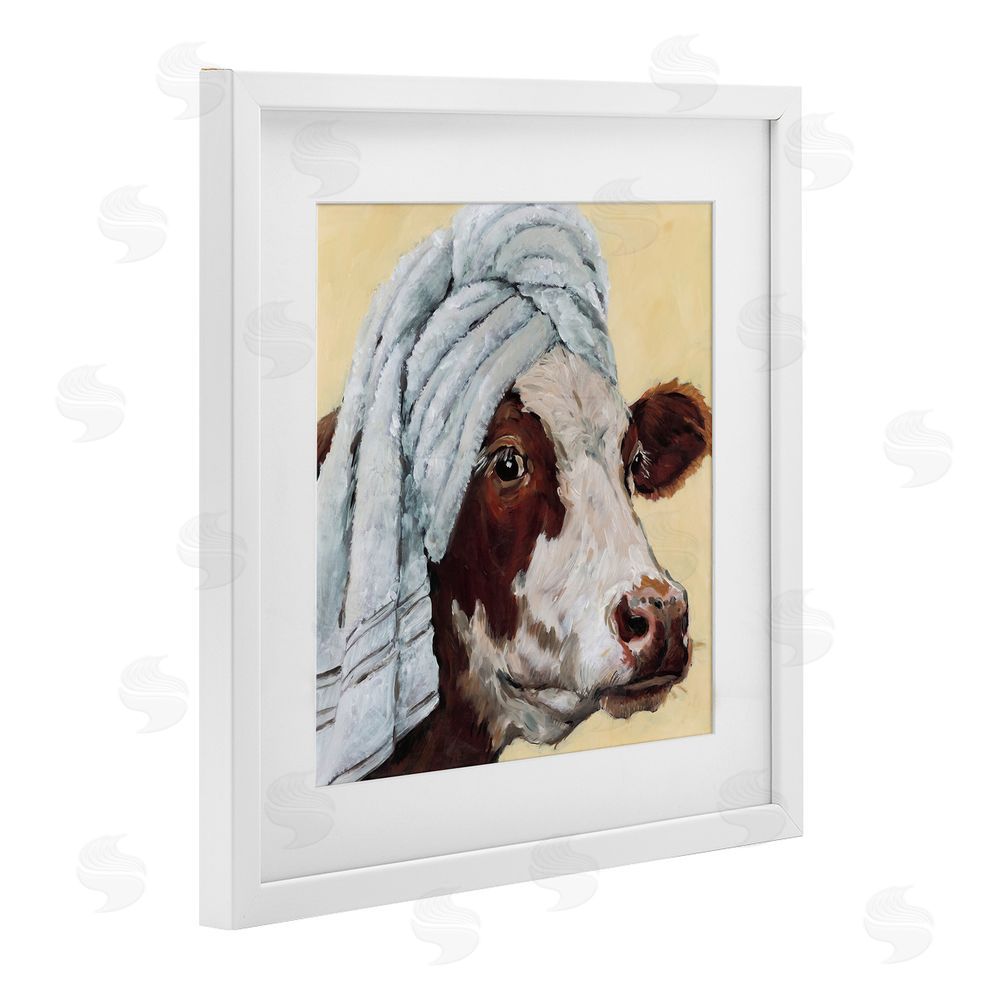 Studio Bautista Cow Spa with Towel White Framed Print Under Glass Wall Art