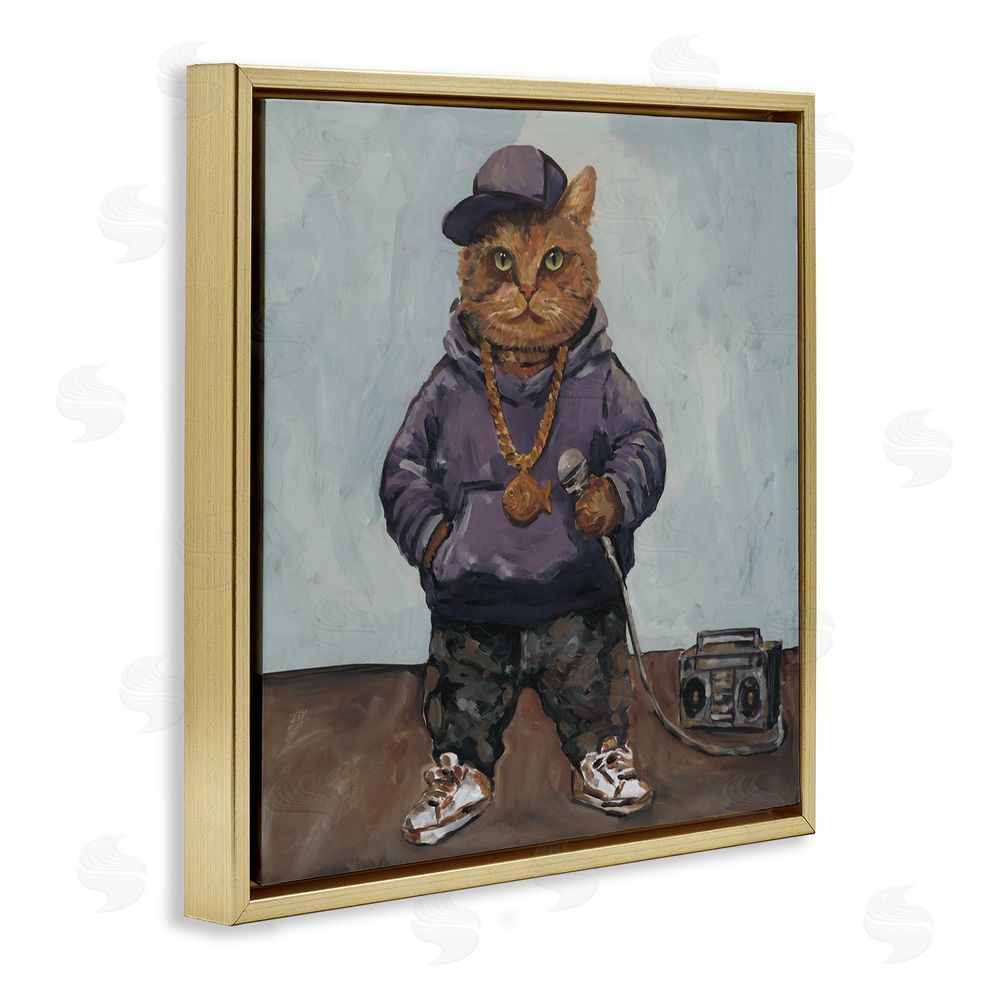 Studio Bautista Urban Hip-Hop Cat Gold Floating Frame Canvas Wall Art Print