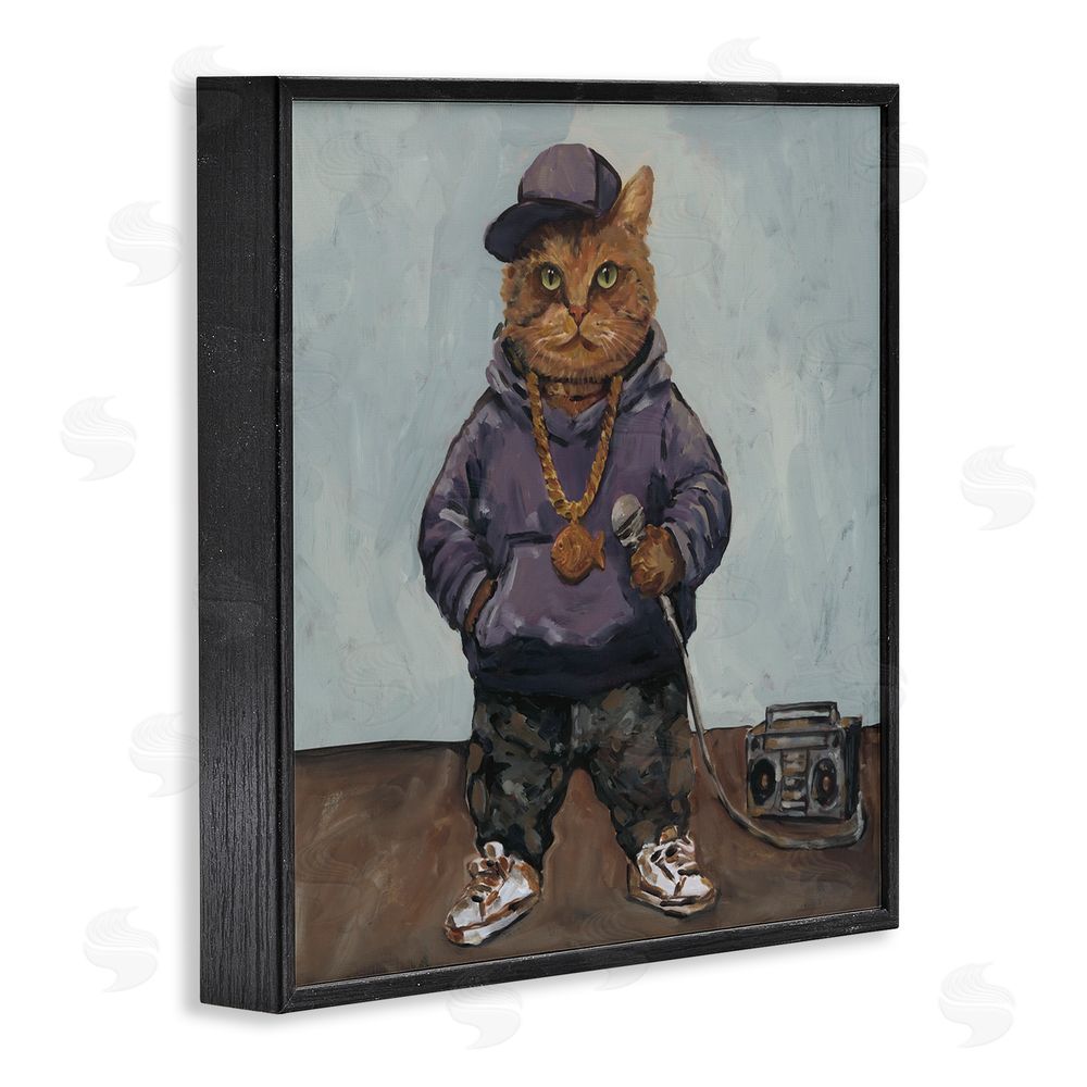 Studio Bautista Urban Hip-Hop Cat Black Framed Giclee Wall Art Print