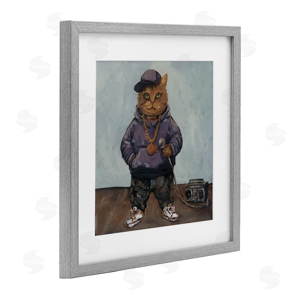 Studio Bautista Urban Hip-Hop Cat Gray Framed Print Under Glass Wall Art