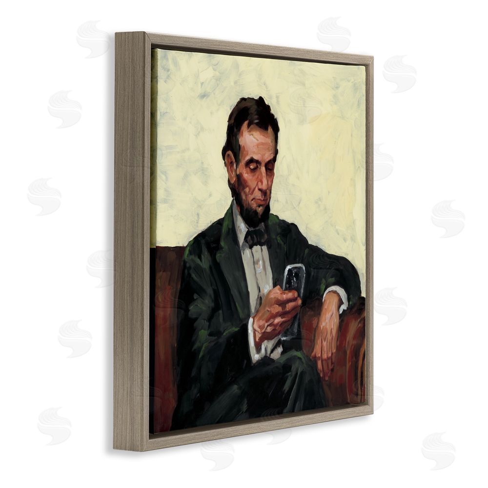 Studio Bautista Abe with Cellphone Brown Floating Frame Canvas Wall Art Print