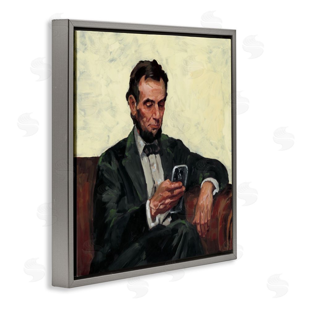 Studio Bautista Abe with Cellphone Gray Floating Frame Canvas Wall Art Print
