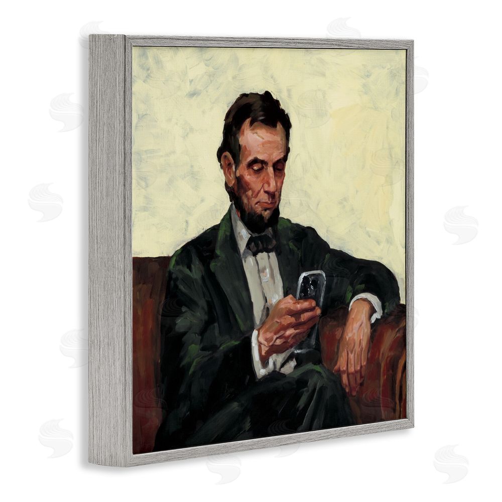 Studio Bautista Abe with Cellphone Gray Framed Giclee Wall Art Print