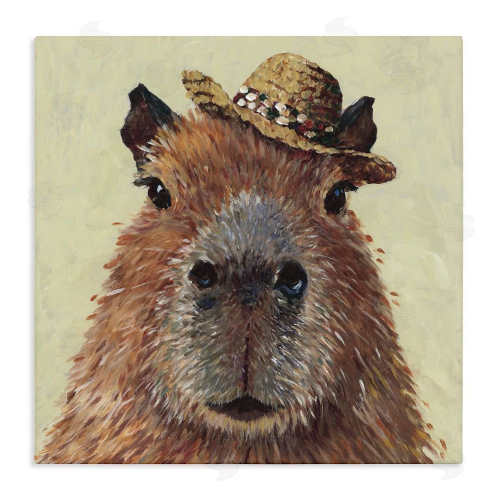 Studio Bautista Capybara with Straw Hat Stretched Canvas Wall Art Print
