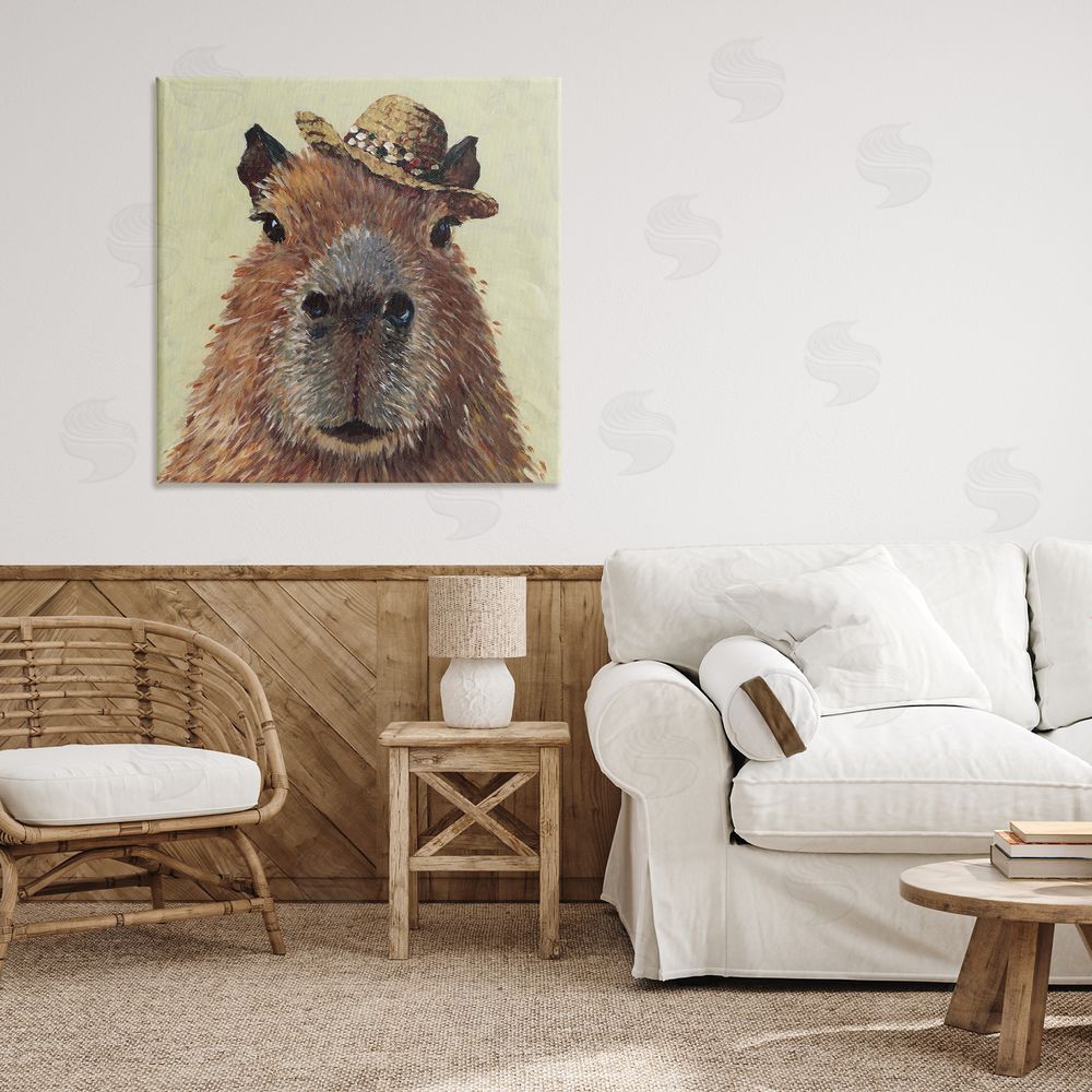 Studio Bautista Capybara with Straw Hat Stretched Canvas Wall Art in Room
