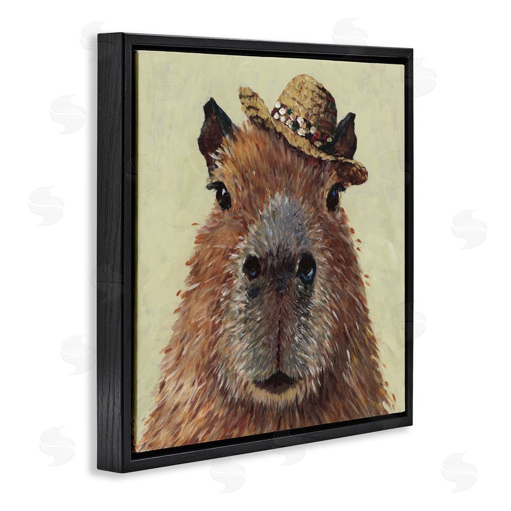 Studio Bautista Capybara with Straw Hat Black Floating Frame Canvas Wall Art Print