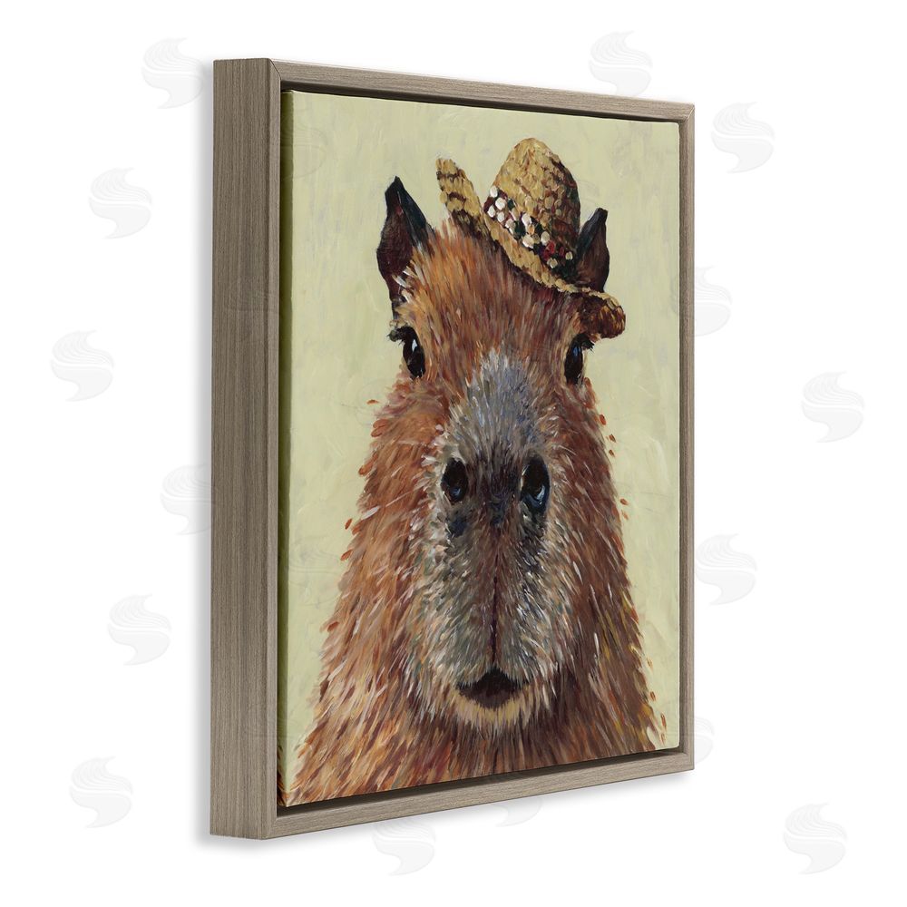 Studio Bautista Capybara with Straw Hat Brown Floating Frame Canvas Wall Art Print