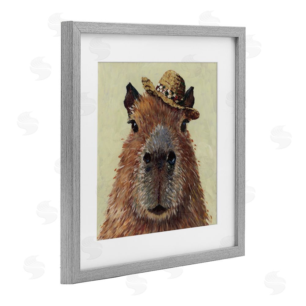 Studio Bautista Capybara with Straw Hat Gray Framed Print Under Glass Wall Art