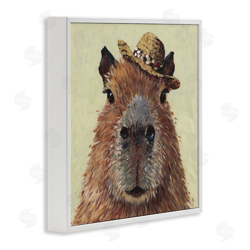 Studio Bautista Capybara with Straw Hat White Framed Giclee Wall Art Print