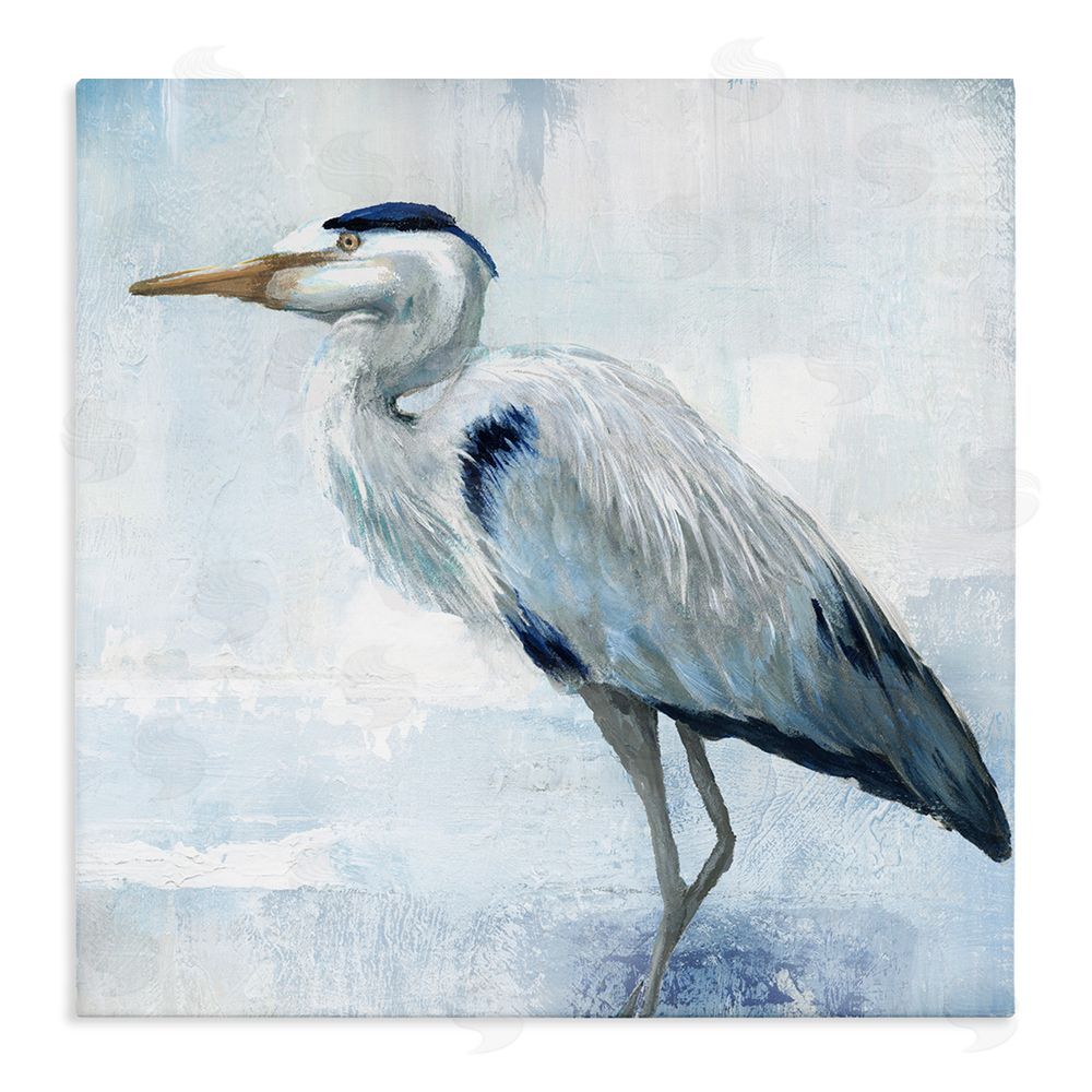 Nan Faded Blue Heron Stretched Canvas Wall Art Print