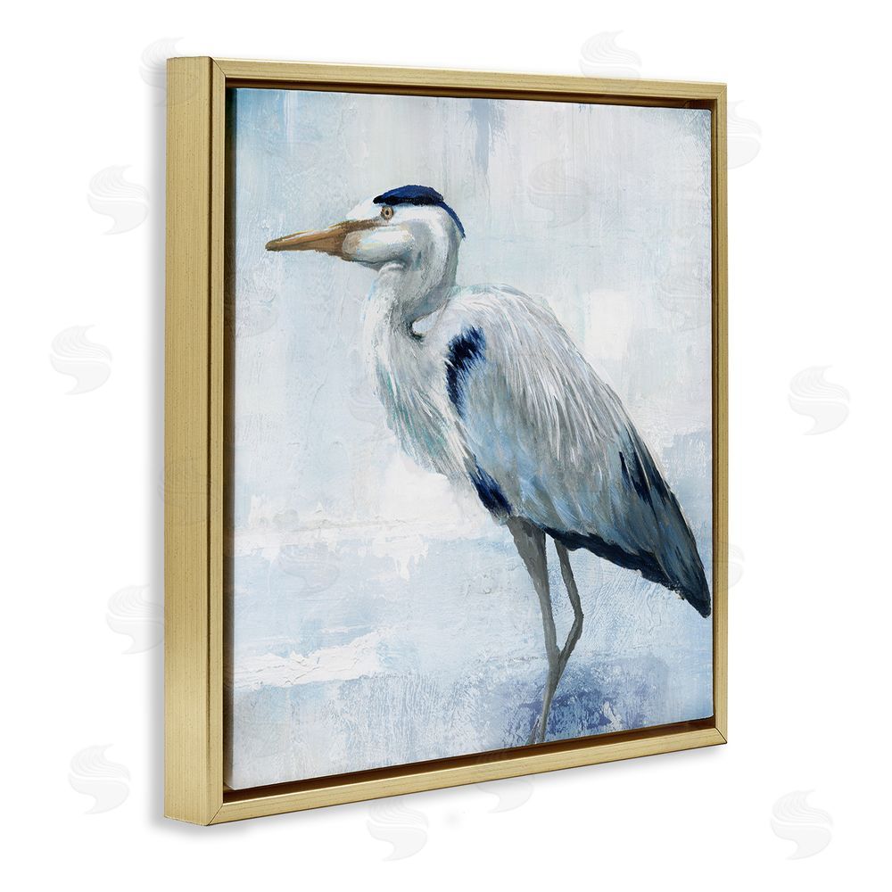 Nan Faded Blue Heron Gold Floating Frame Canvas Wall Art Print