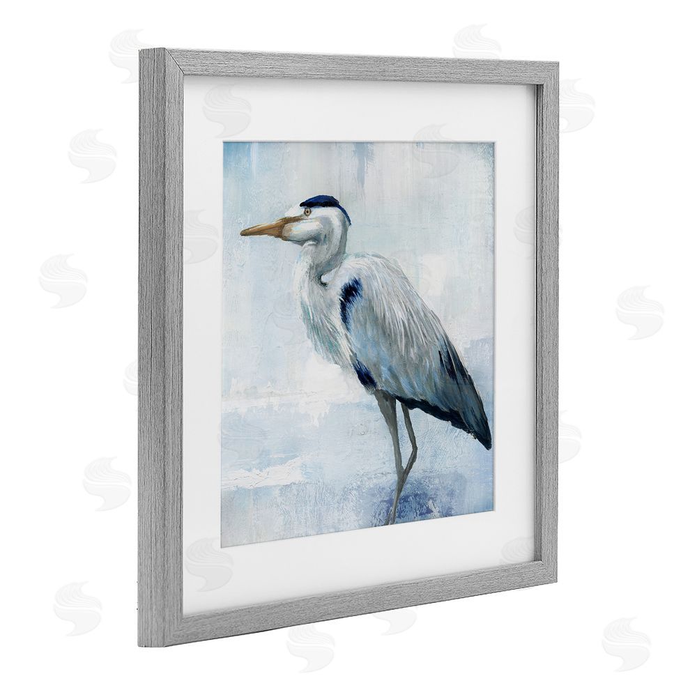 Nan Faded Blue Heron Gray Framed Print Under Glass Wall Art