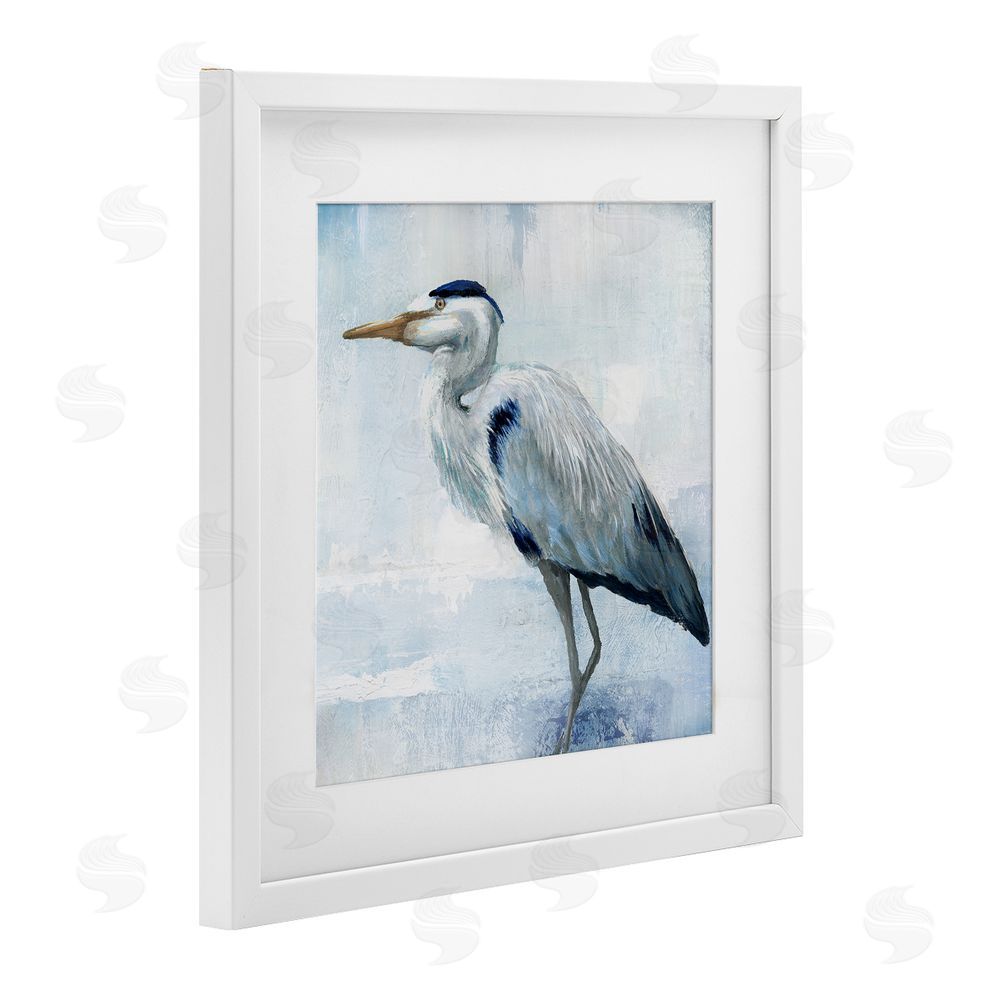 Nan Faded Blue Heron White Framed Print Under Glass Wall Art