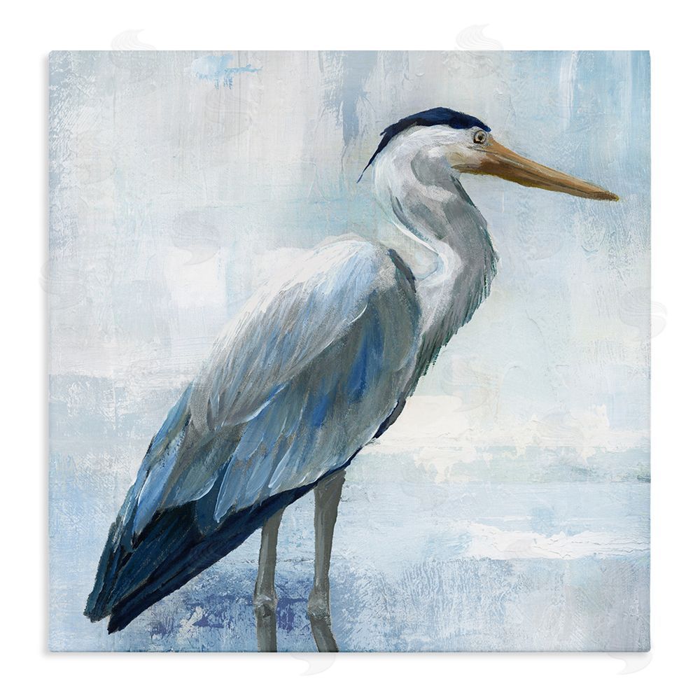 Nan Serene Blue Heron In Aqua Stretched Canvas Wall Art Print