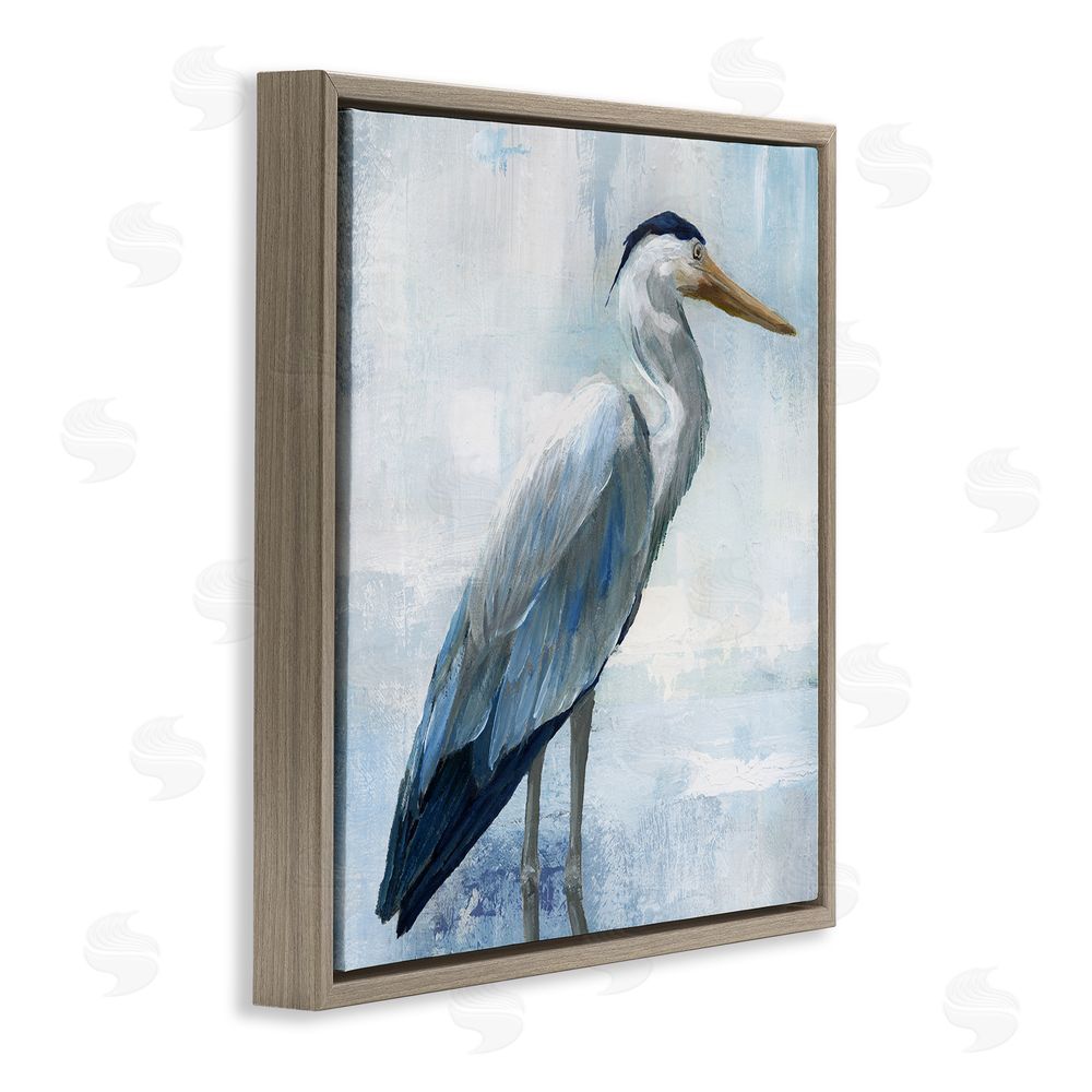 Nan Serene Blue Heron In Aqua Brown Floating Frame Canvas Wall Art Print